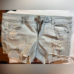 Distressed Light Denim Shorts